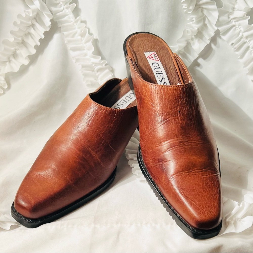 GUESS Tan Leather Slip-On Loafers